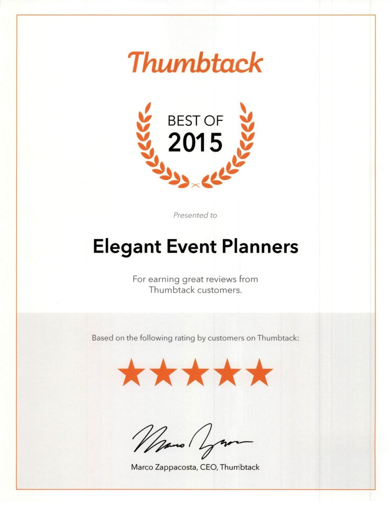 Best of 2015 - Thumbtack Award - Elegant Event Planners